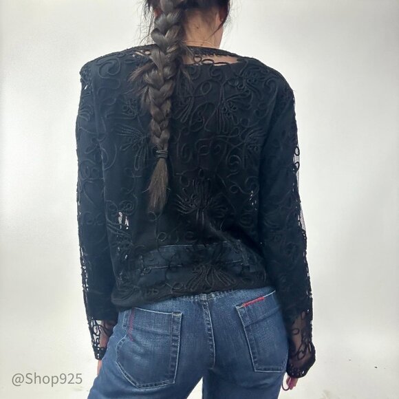 Vintage Lace and Ribbon Mesh Cardigan with hook and eye details - Picture 6 of 6